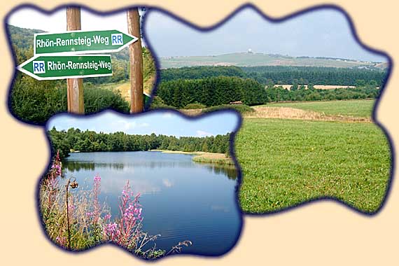 Wegesymbol des RR-Weges; Hochplateau der Wasserkuppe; Rotes Moor (Moorweiher)